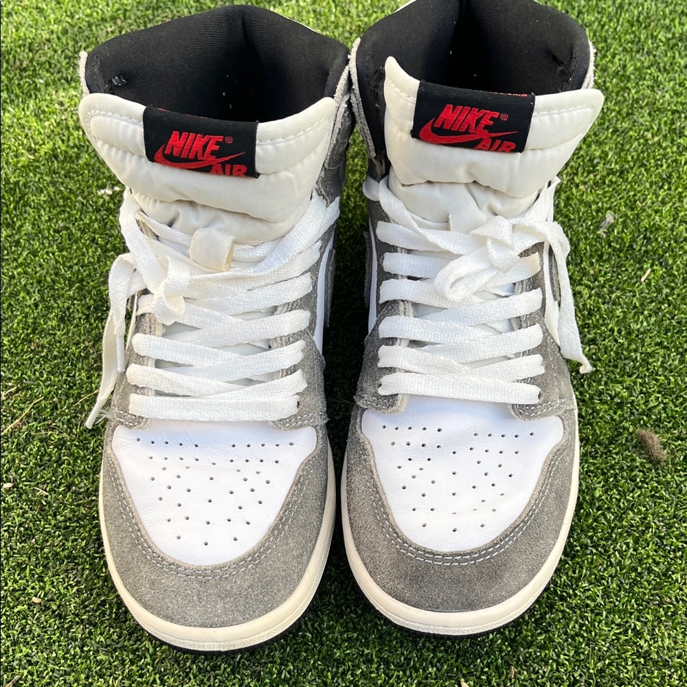 Nike High-Top Sneakers in White and Gray with Red Accents